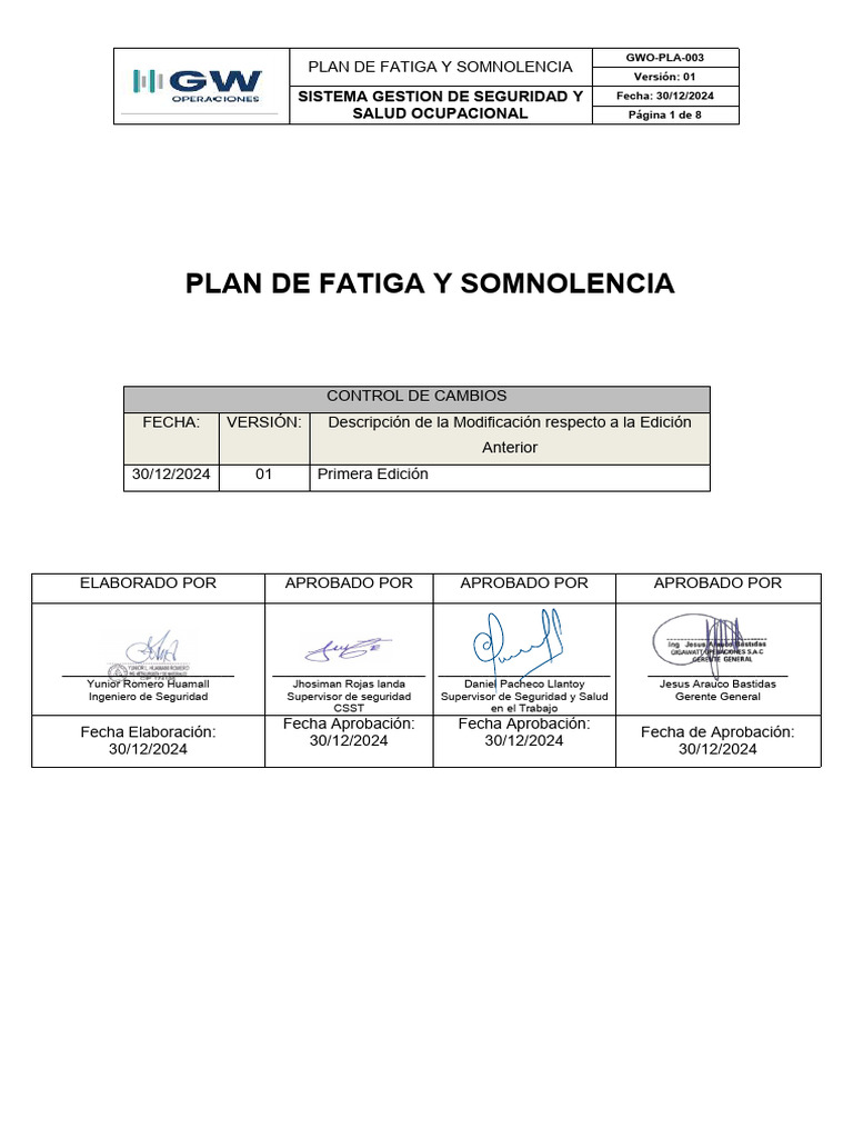 Sso-Plan-006 Plan de Fatiga y Somnolencia | PDF | Seguridad y salud ...