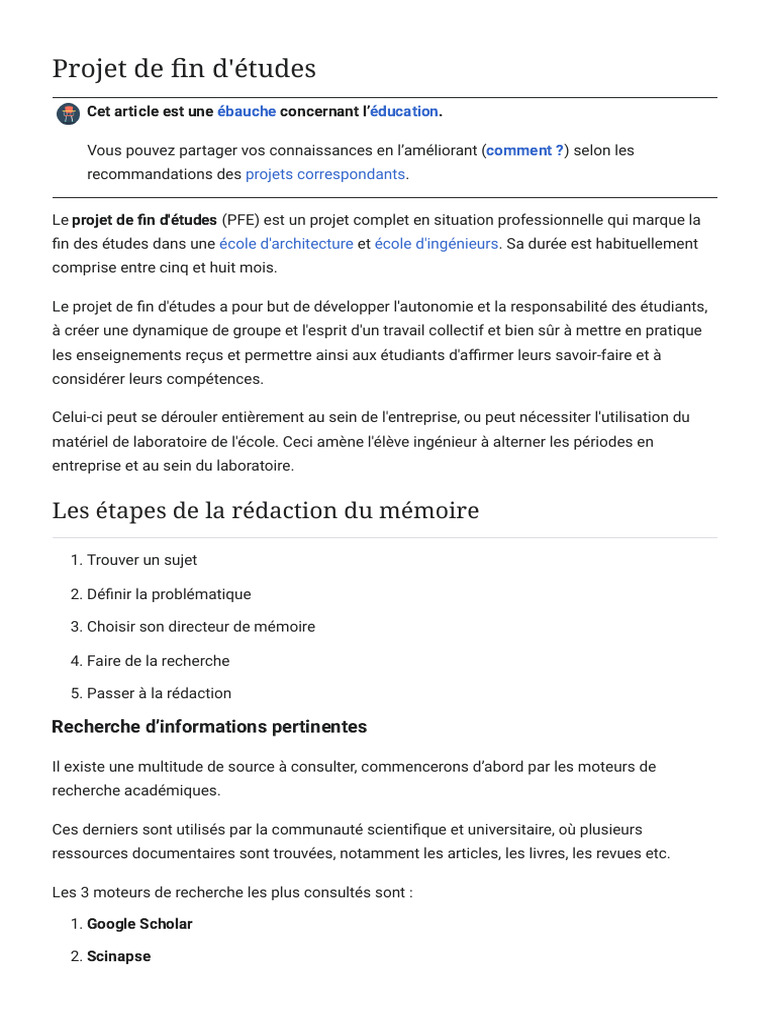 Projet de Fin d'Études : Guide Pratique | PDF | Sites web | Internet