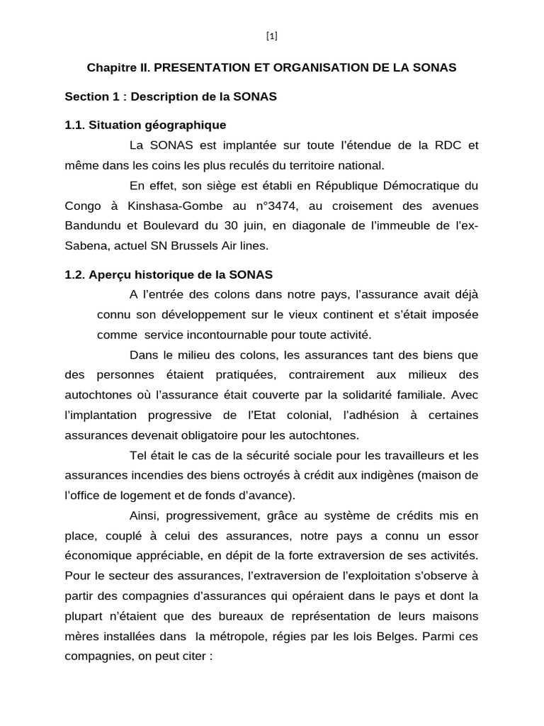 Présentation de la SONAS en RDC | PDF | Assurance | Kinshasa