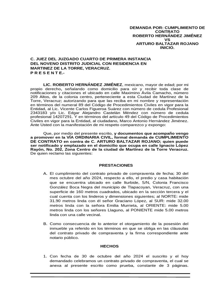 Demanda por Incumplimiento de Contrato | PDF | Demanda judicial | Ley común