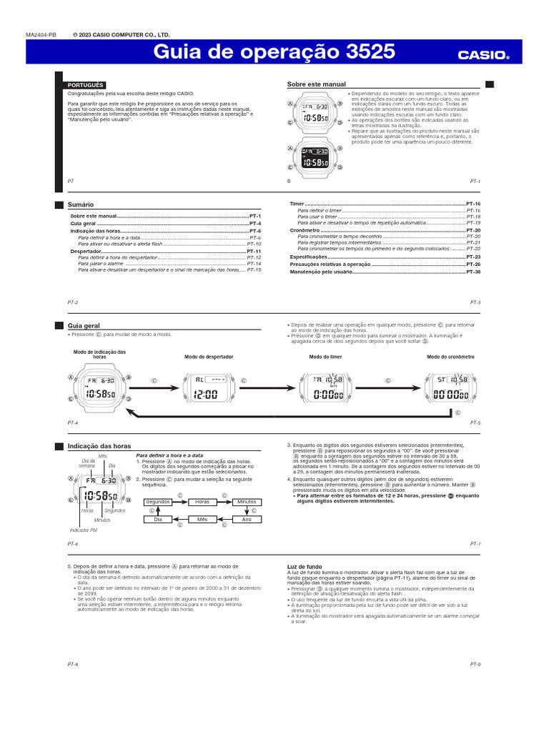 Guia de Operação do Casio 3525 | PDF | Tempo | Transpiração