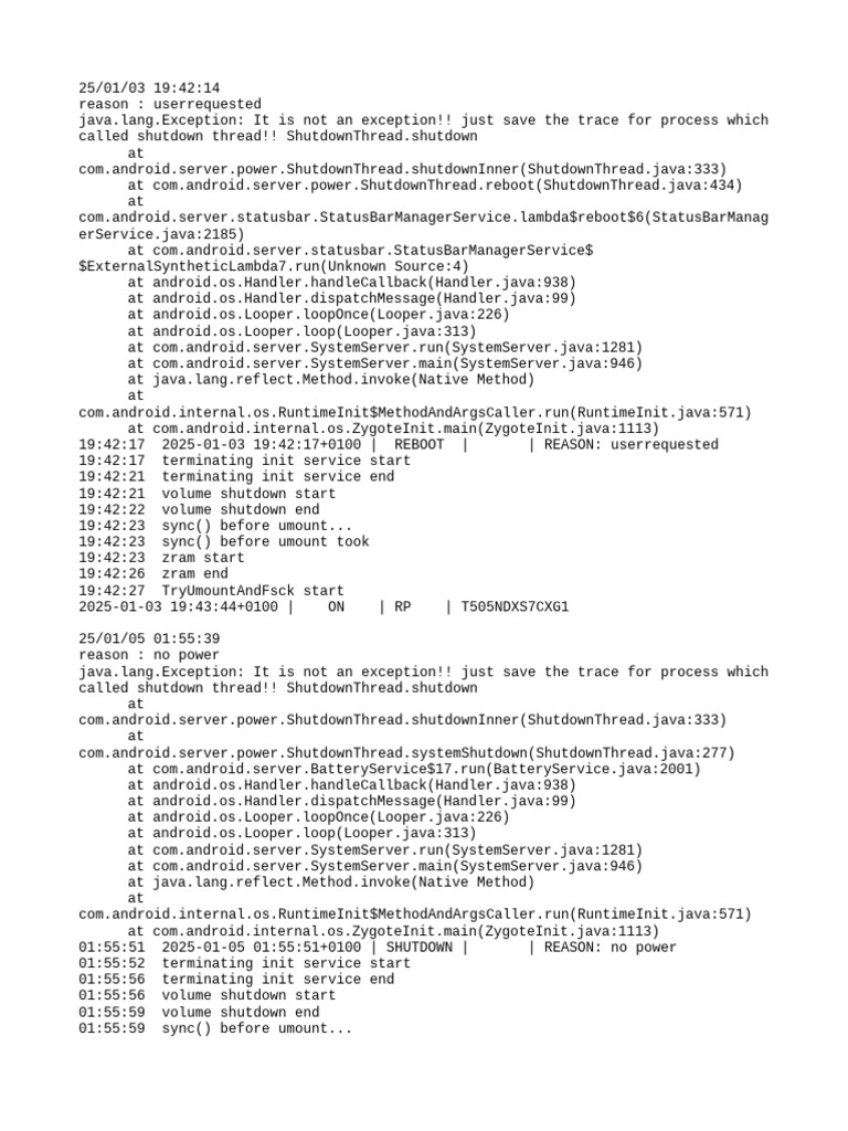 Android Shutdown and Reboot Logs | PDF | Java (Programming Language ...