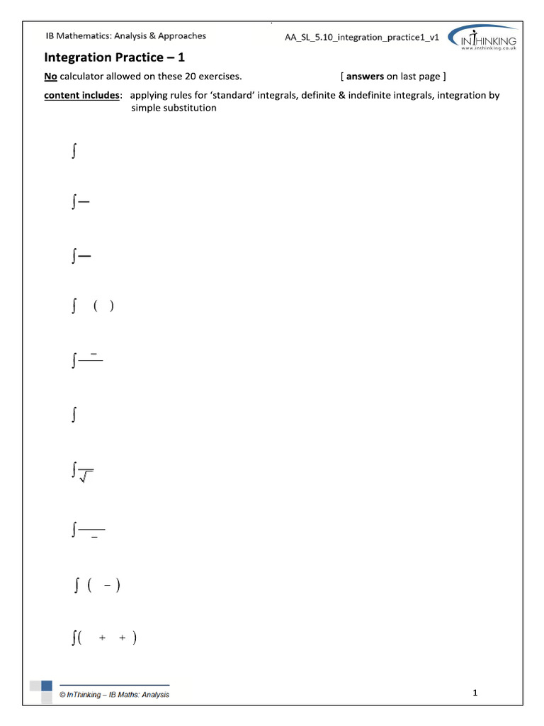 IB Maths Integration Practice | PDF