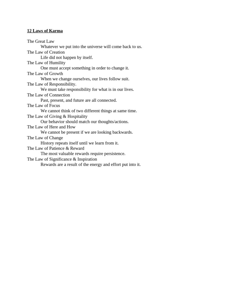 12 Laws of Karma Explained | PDF