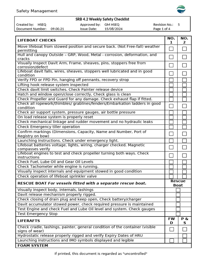 Alarm Valve Inspection Checklist | PDF | Firefighting | Valve