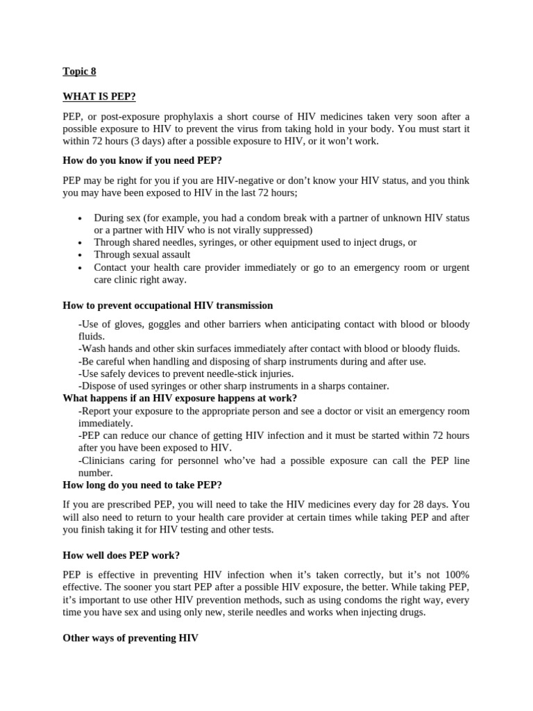 Understanding PEP for HIV Prevention | PDF | Management Of Hiv/Aids ...