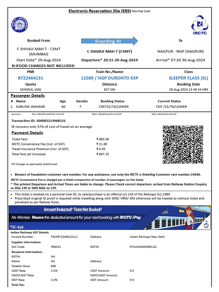 Karuna Express Ticket Details | PDF | Identity Document | Payments