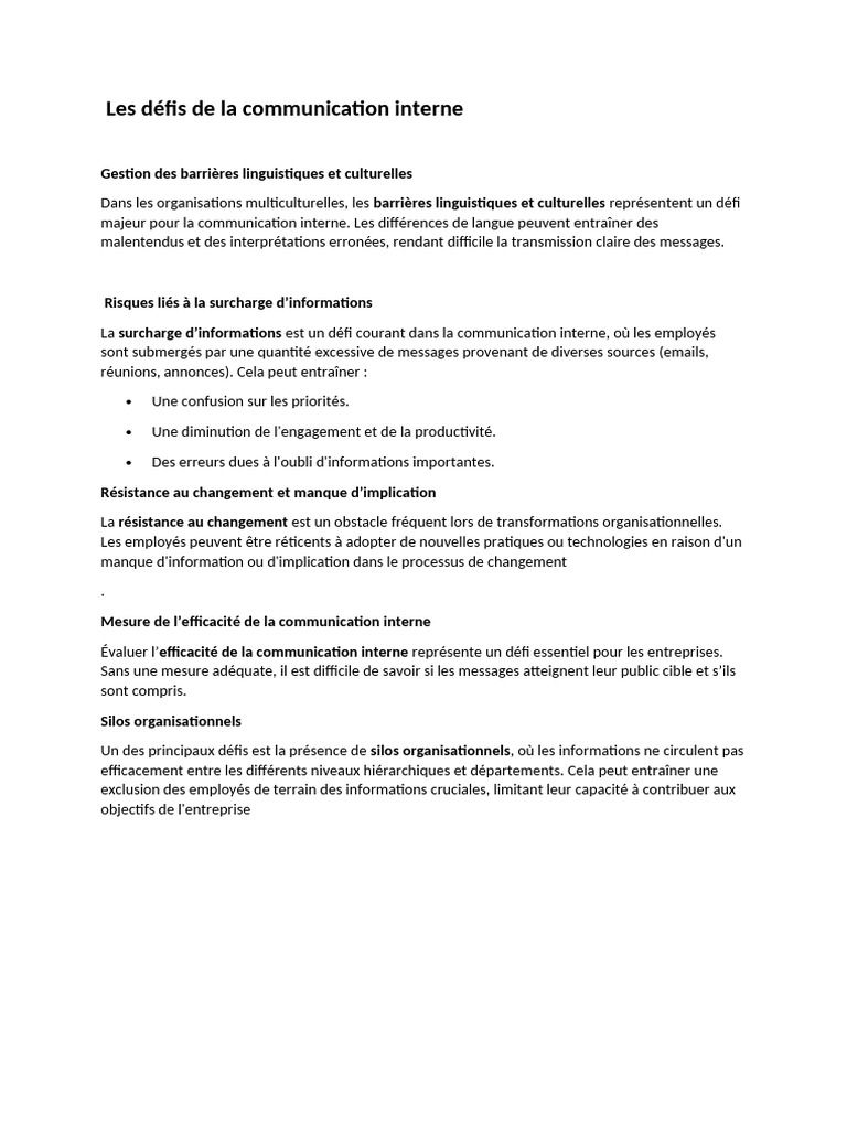 Défis de la communication interne en entreprise | PDF