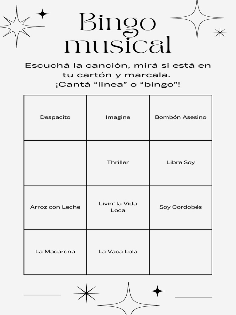 Bingo Musical | PDF | Juegos de azar | Juegos de azar