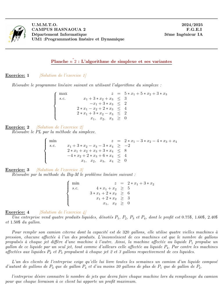 Algorithme du Simplexe en PL | PDF | Optimisation linéaire ...