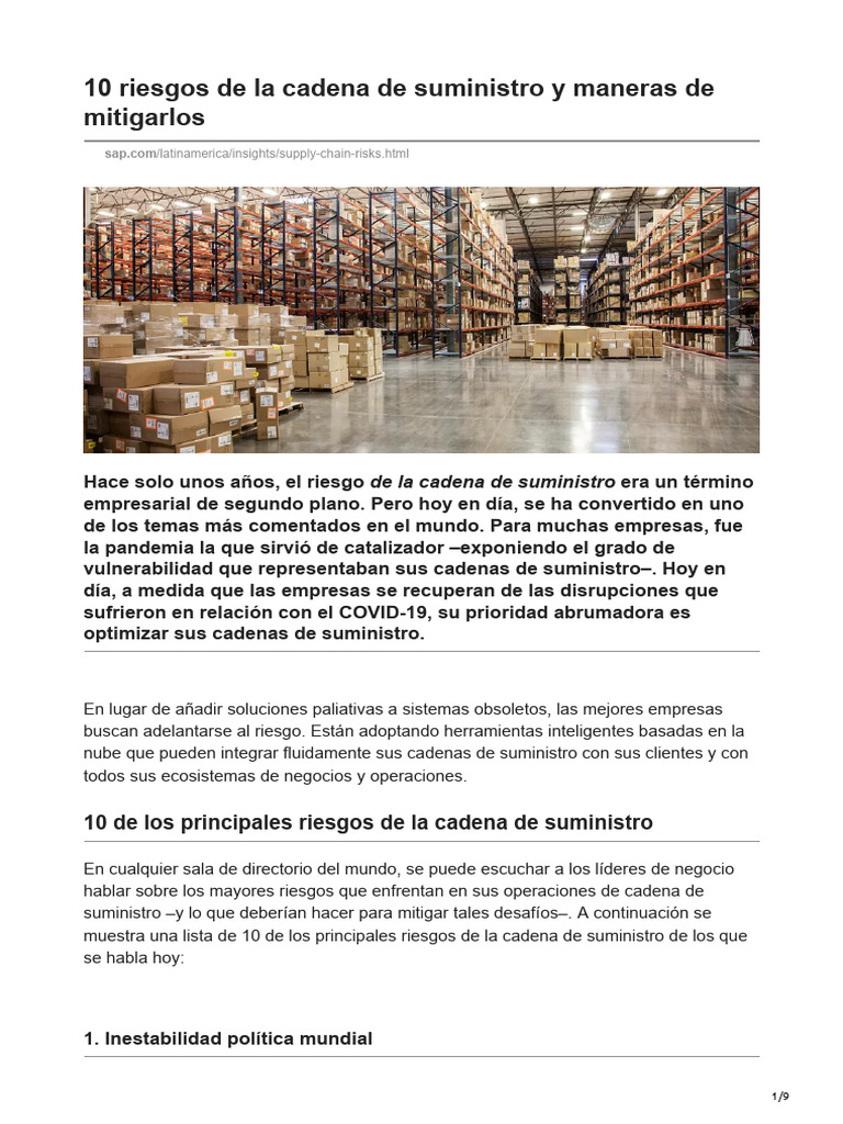 10 Riesgos de La Cadena de Suministro y Maneras de Mitigarlos | PDF ...