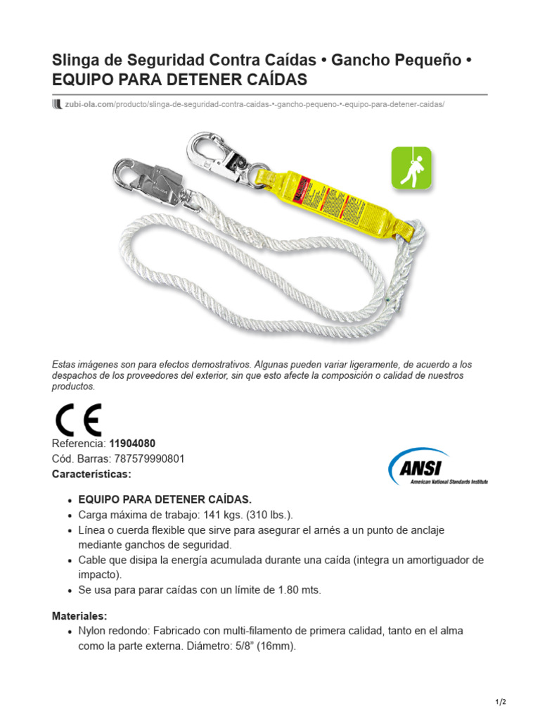 Slinga de Seguridad Contra Caídas 141kg | PDF