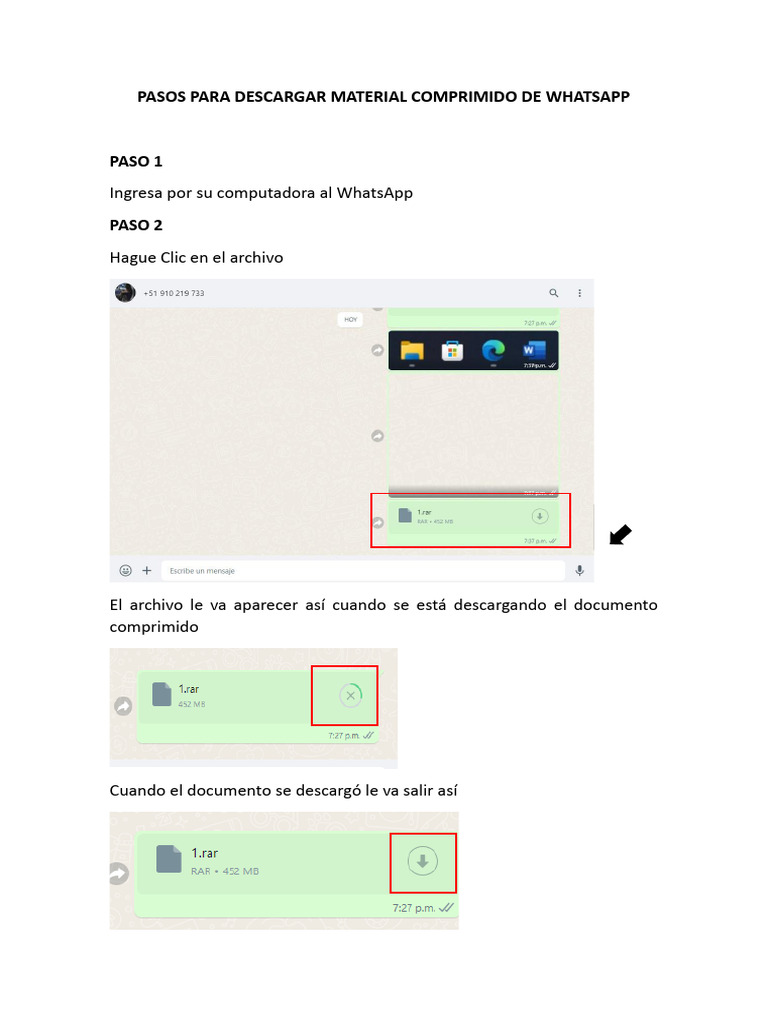 Pasos Para Descargar Material Comprimido de Whatsapp | PDF