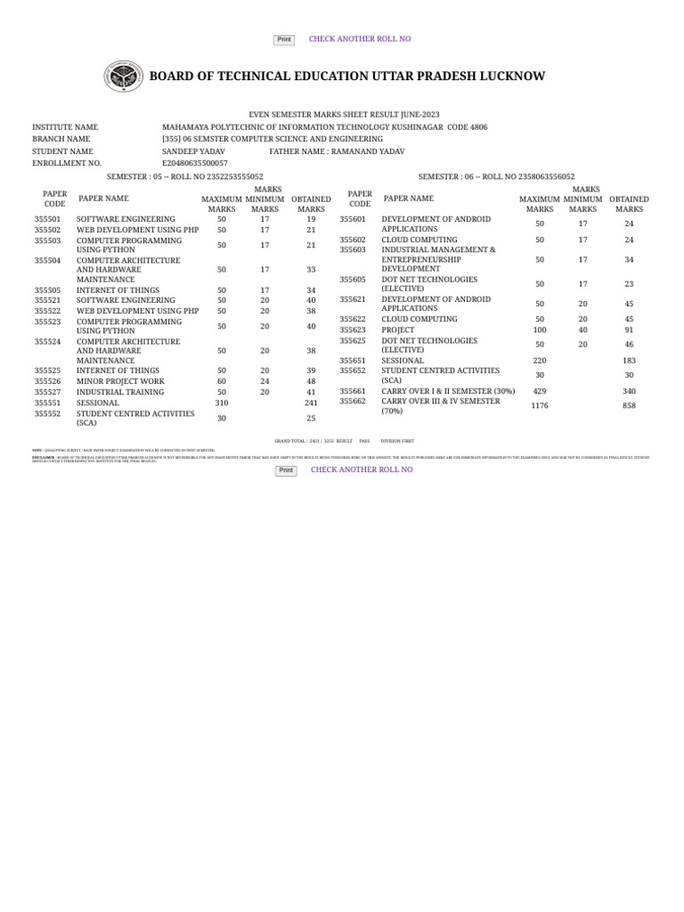 Sandeep yadav result | PDF | Systems Engineering | Computer Science