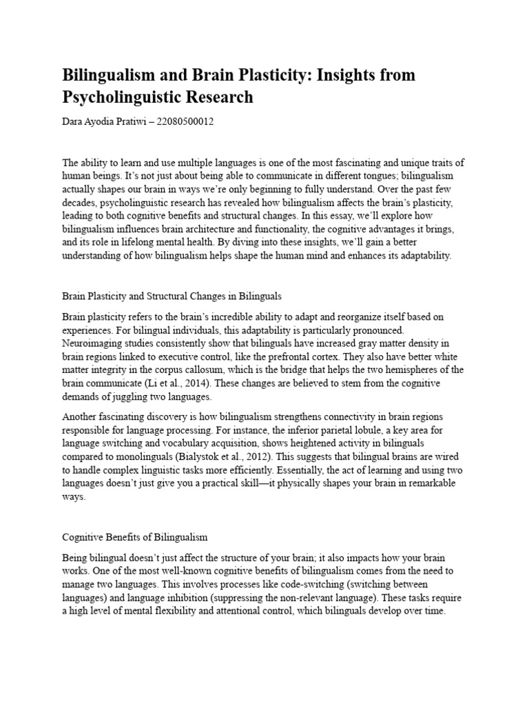 Bilingualism's Impact on Brain Plasticity | PDF | Multilingualism ...