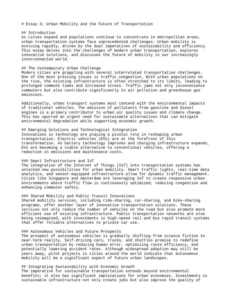 Urban mobility and the future of transportation 1 pdf transport