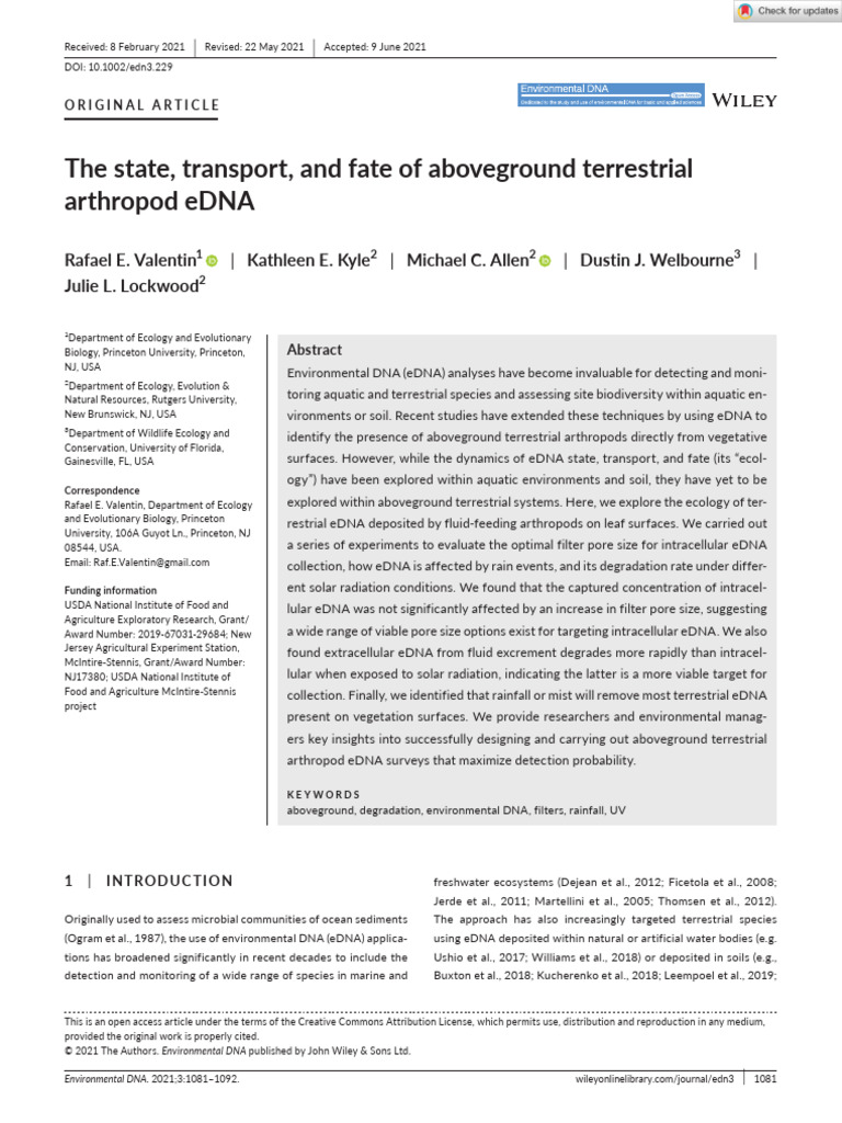 Terrestrial Arthropod eDNA Dynamics | PDF | Real Time Polymerase Chain ...