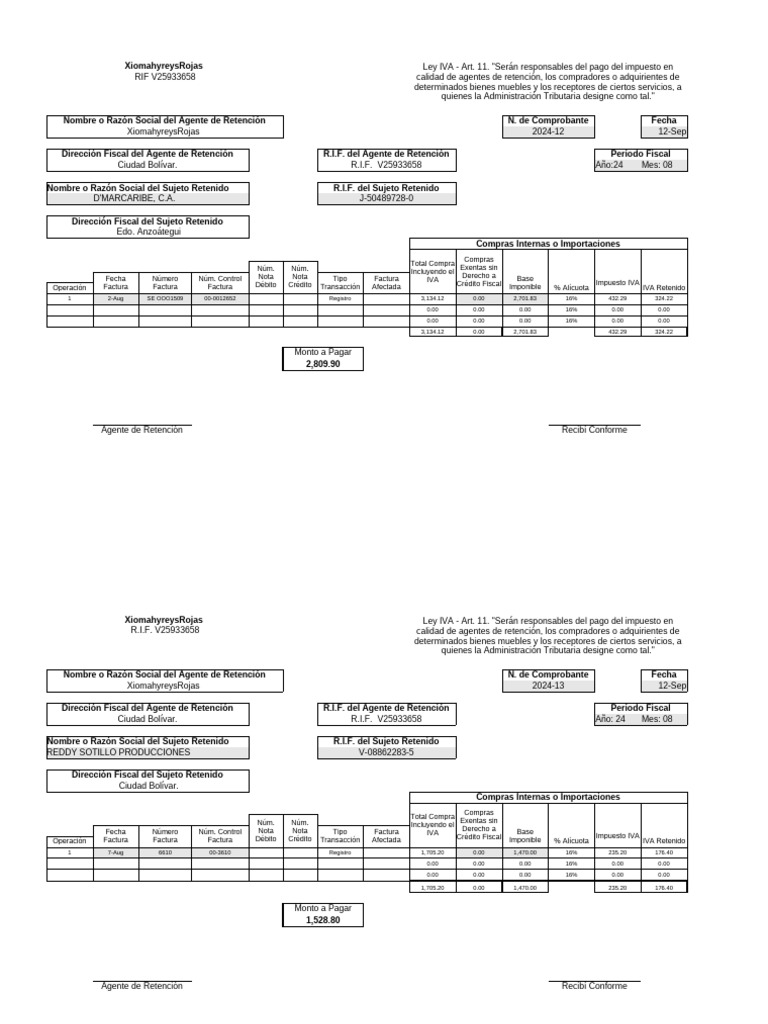 Informe de Retenciones de IVA 2024 | PDF | Factura | Impuesto al valor ...
