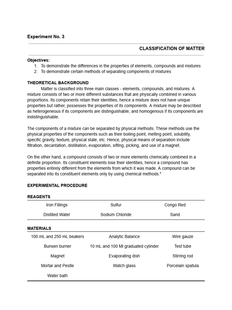 Classification and Separation of Matter | PDF | Mixture | Chemical ...