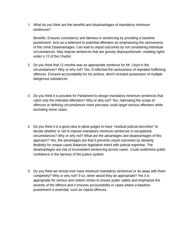 Pros and Cons of Mandatory Minimum Sentences | PDF
