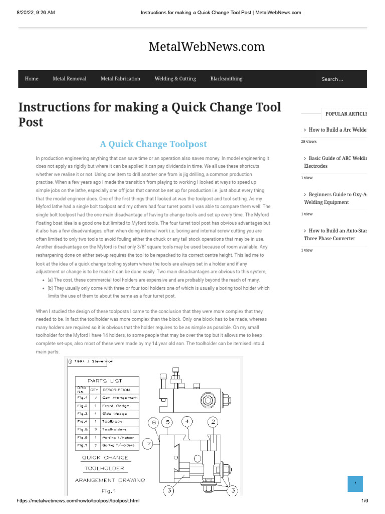 DIY Quick Change Tool Post Instructions | PDF | Screw | Metalworking