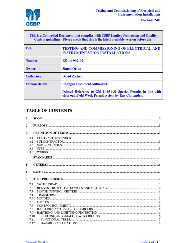 Electrical & Instrumentation Testing Guide | PDF