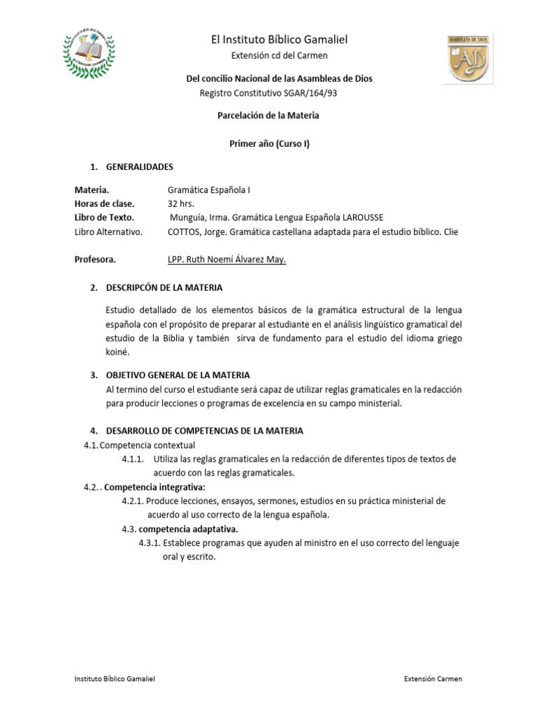 Gramática Española I en Instituto Gamaliel | PDF | Verbo | Gramática