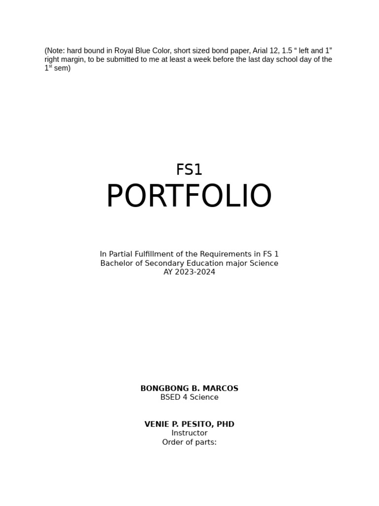 FS1 Portfolio Guidelines for BSED Science | PDF