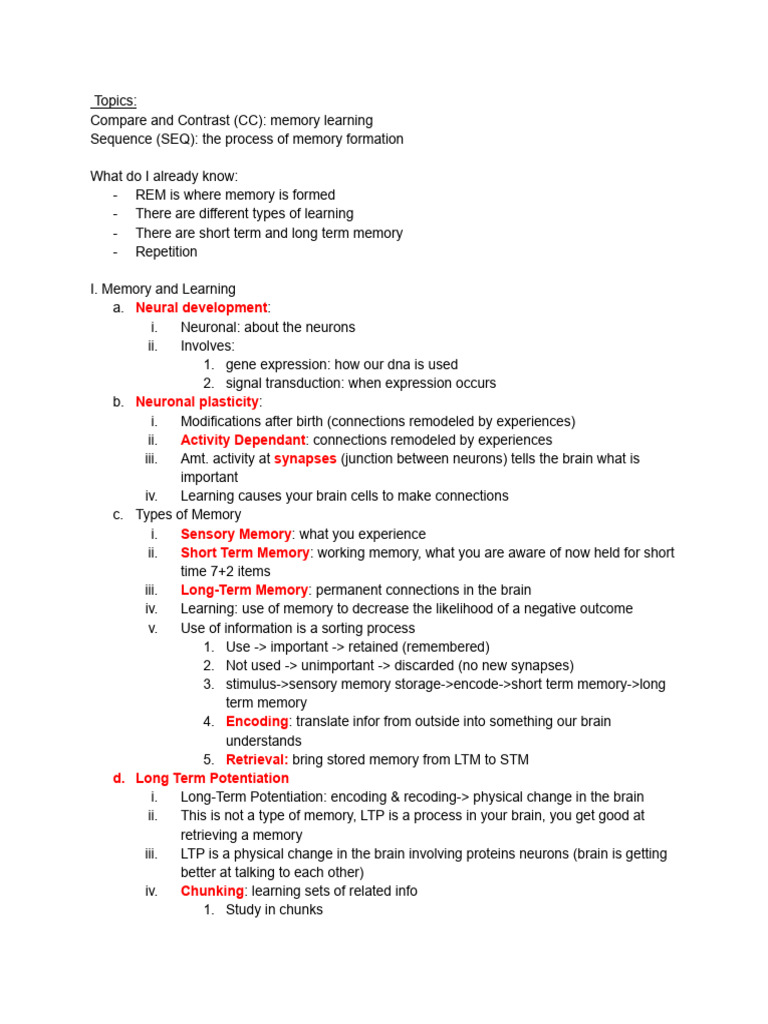 Memory Formation and Learning Processes | PDF