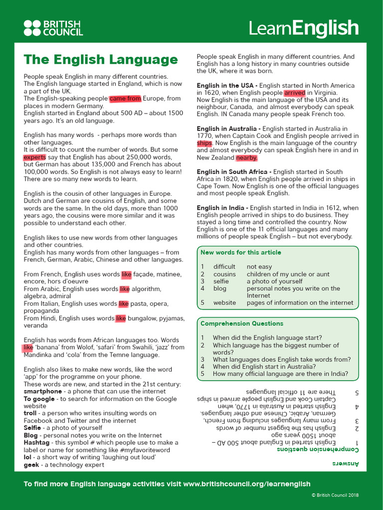 History and Growth of English Language | PDF | English Language ...