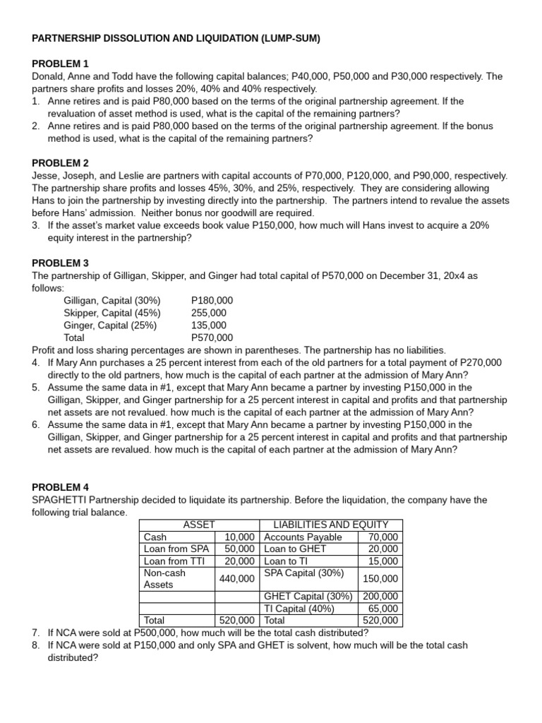 Partnership Dissolution and Liquidation Guide | PDF | Partnership ...