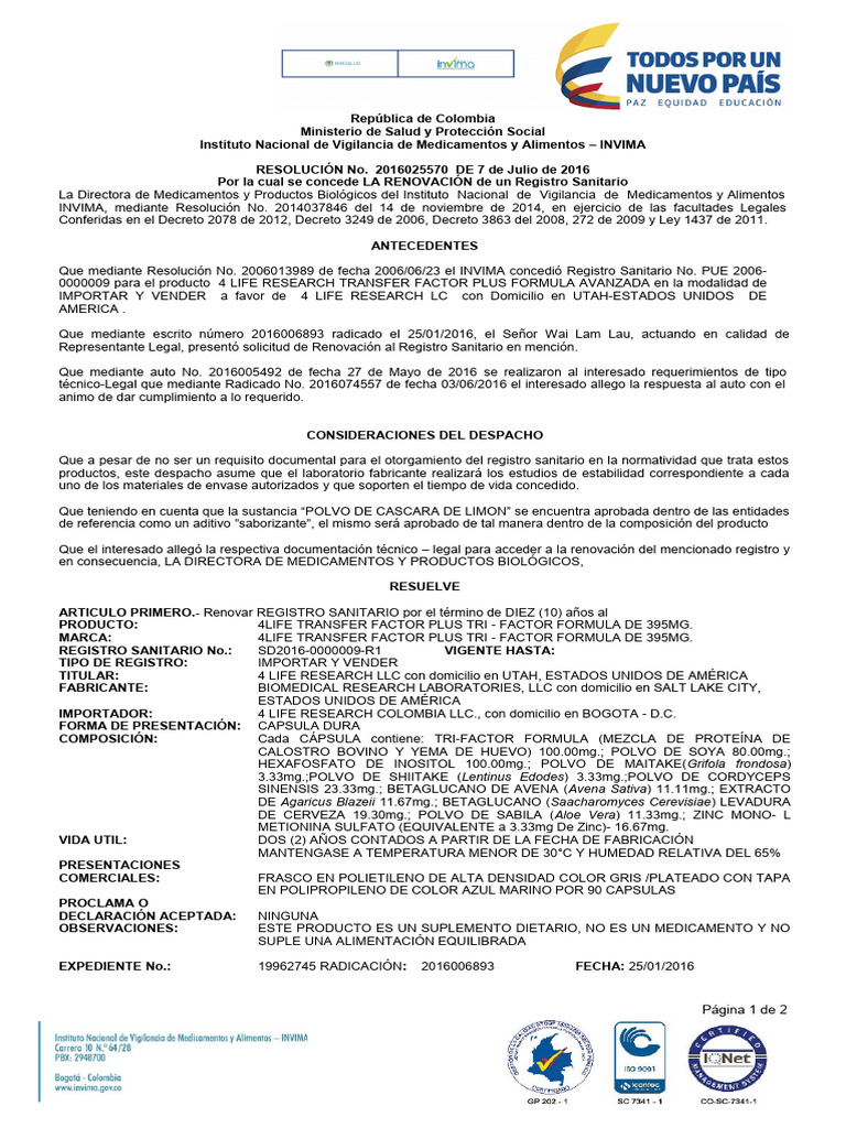 Renovación Registro Sanitario INVIMA | PDF | Medicamentos con receta
