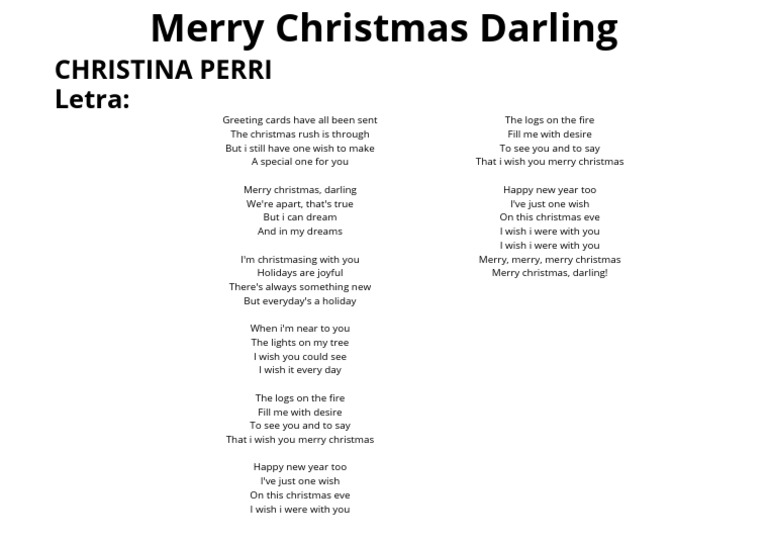 CHRISTINA PERRI - LETRA DA MÚSICA 'Merry Christmas Darling' | PDF