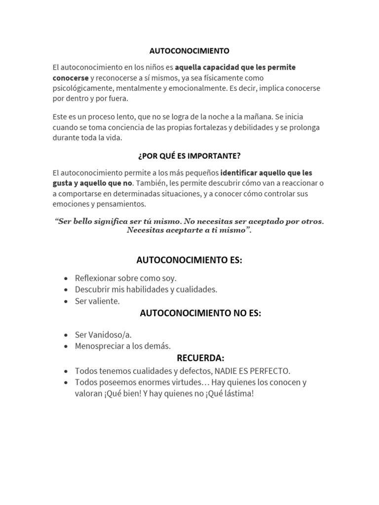 Importancia del Autoconocimiento en Niños | PDF