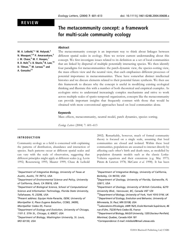 Metacommunity Framework in Ecology | PDF | Ecology | Ecological Niche