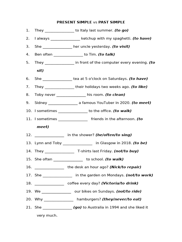 Present vs Past Simple Exercises | PDF
