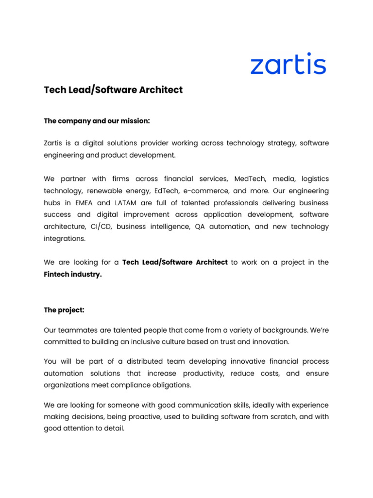 Tech Lead - Software Architect - Fexco | PDF | Agile Software ...