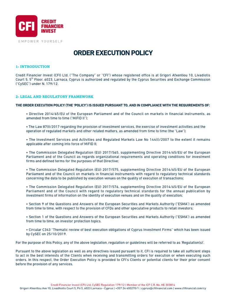 CFI Order Execution Policy Guide | PDF | Order (Exchange) | Margin ...