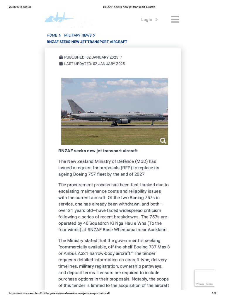 RNZAF RFP for New Jet Transport Aircraft | PDF | Aviation | Request For ...