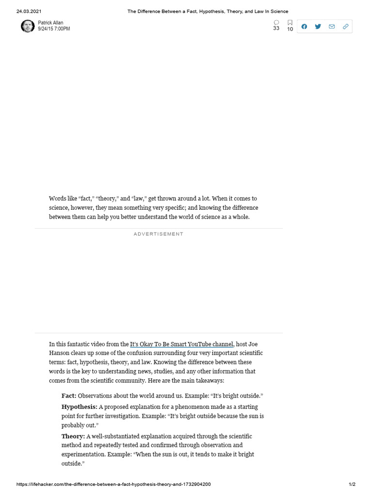 Understanding Facts, Hypotheses, Theories, and Laws | PDF | Hypothesis ...