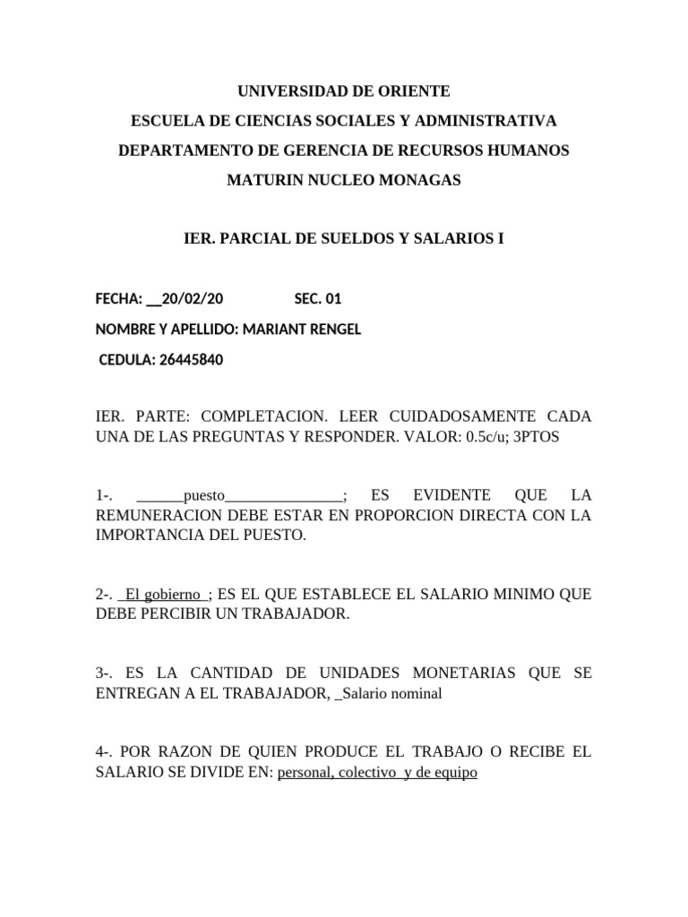 Ier. Parcial de Sueldos | PDF | Salario | Business