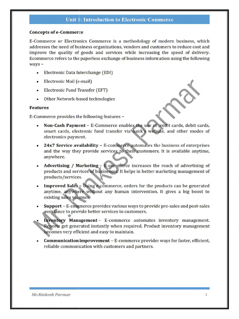 Unit 1 Introduction To Electronic Commerce - Student | PDF