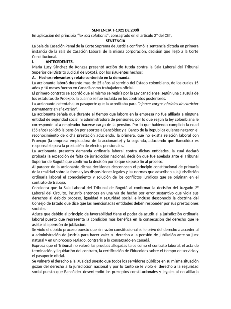 6ta - Sentencia 1021 | PDF | Debido al proceso | Caso de ley