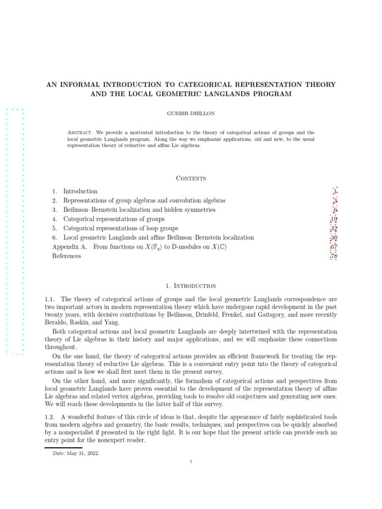 Intro to Categorical Representation Theory | PDF | Representation ...