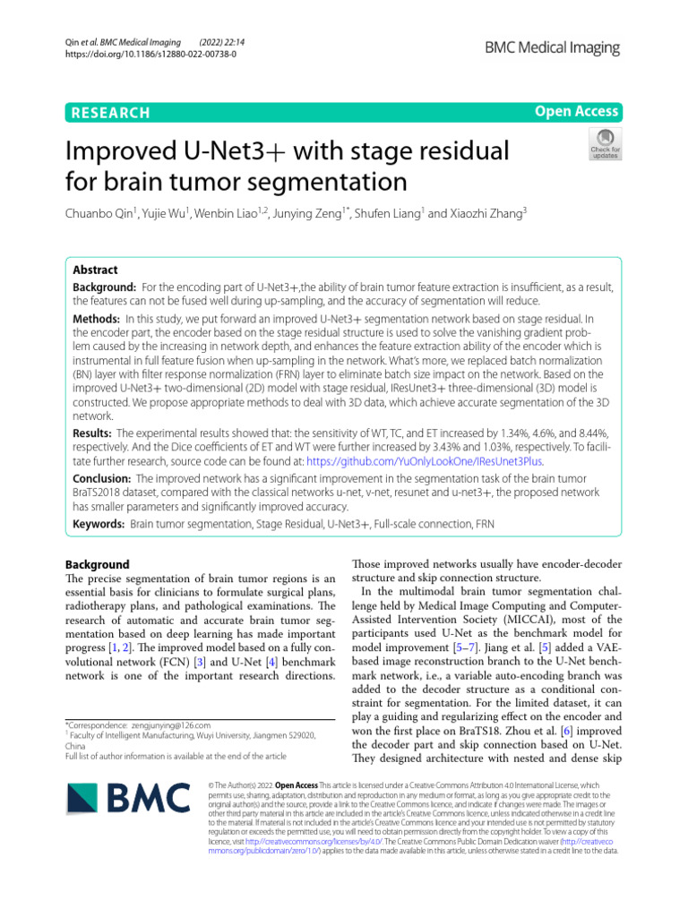 Improved U Net3+ With Stage Residual | PDF | Image Segmentation | Data ...