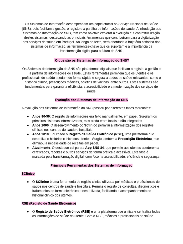 Evolução dos Sistemas de Informação do SNS | PDF | Receita médica ...