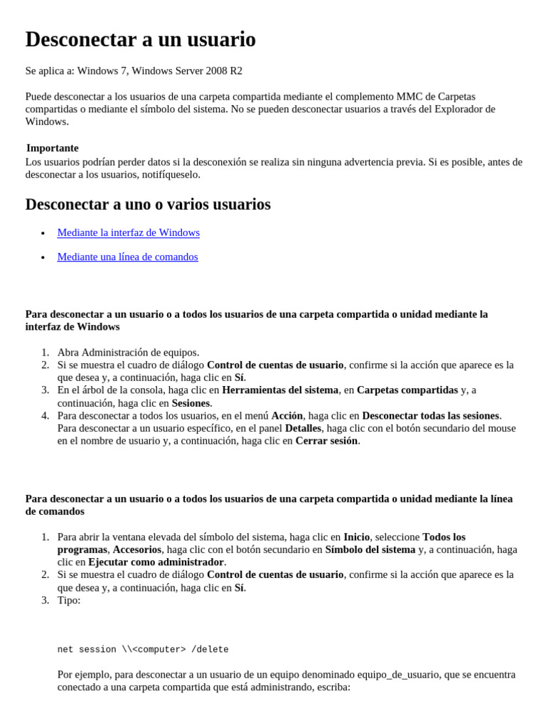 Desconectar a un usuario | PDF | Interfaz de línea de comando | Usuario ...