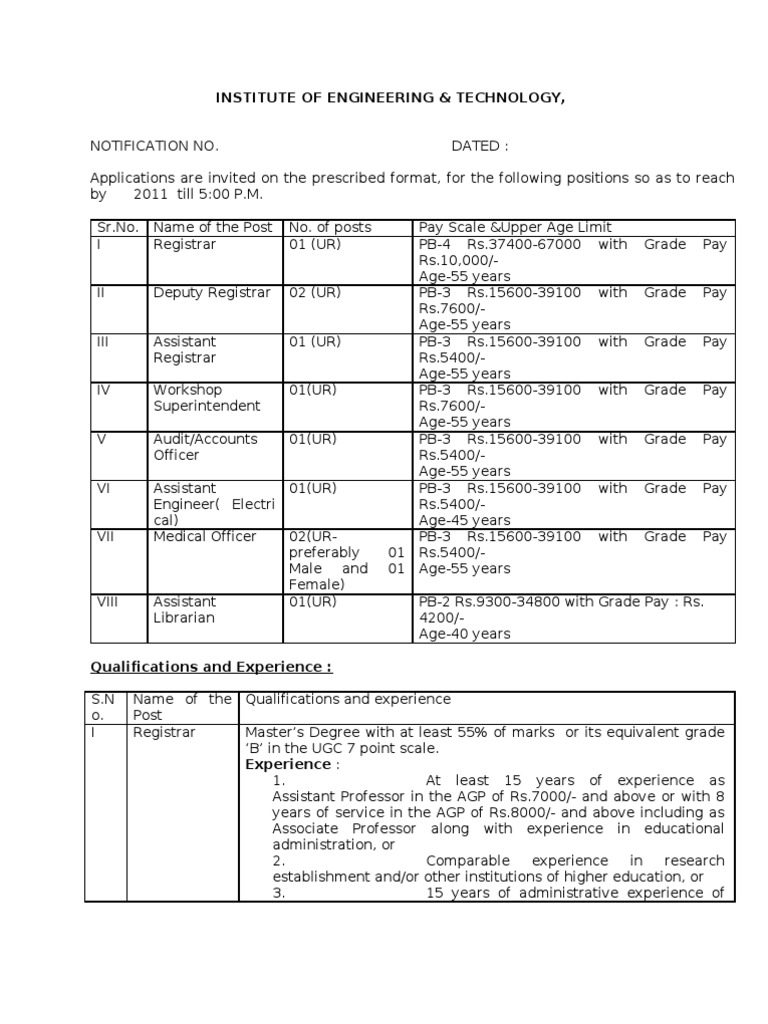 IET Job Openings: Registrar & More | PDF | Academic Degree | Academia