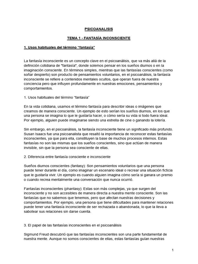 Fantasía Inconsciente según Klein | PDF | Mente inconsciente ...