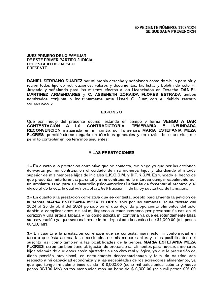 Contestación a Reconvención Familiar | PDF | Caso de ley | Pensión ...